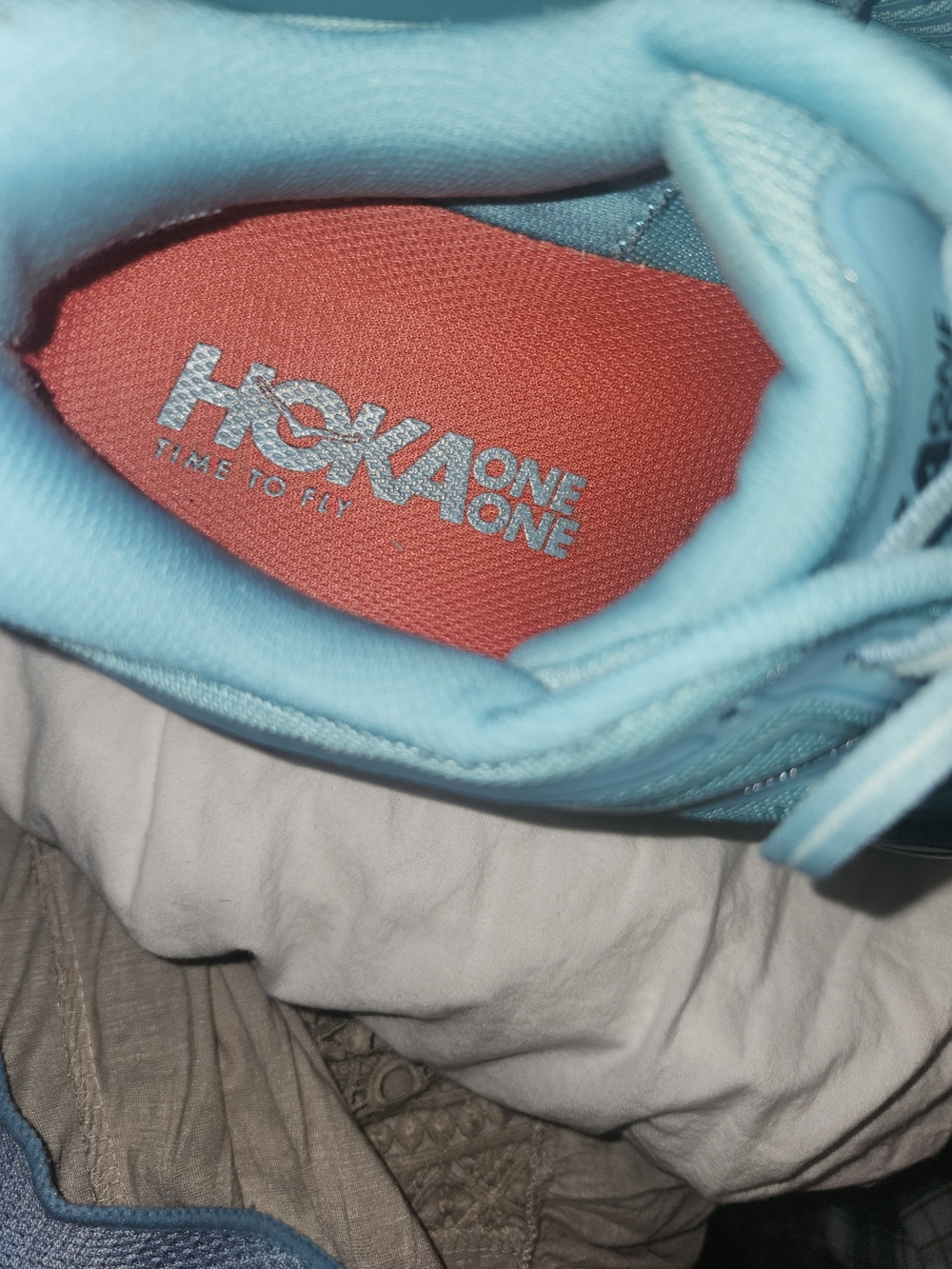 Hoka One One Women's Teal Mesh Athletic Sneakers with Coral Insole - Picture 4 of 4